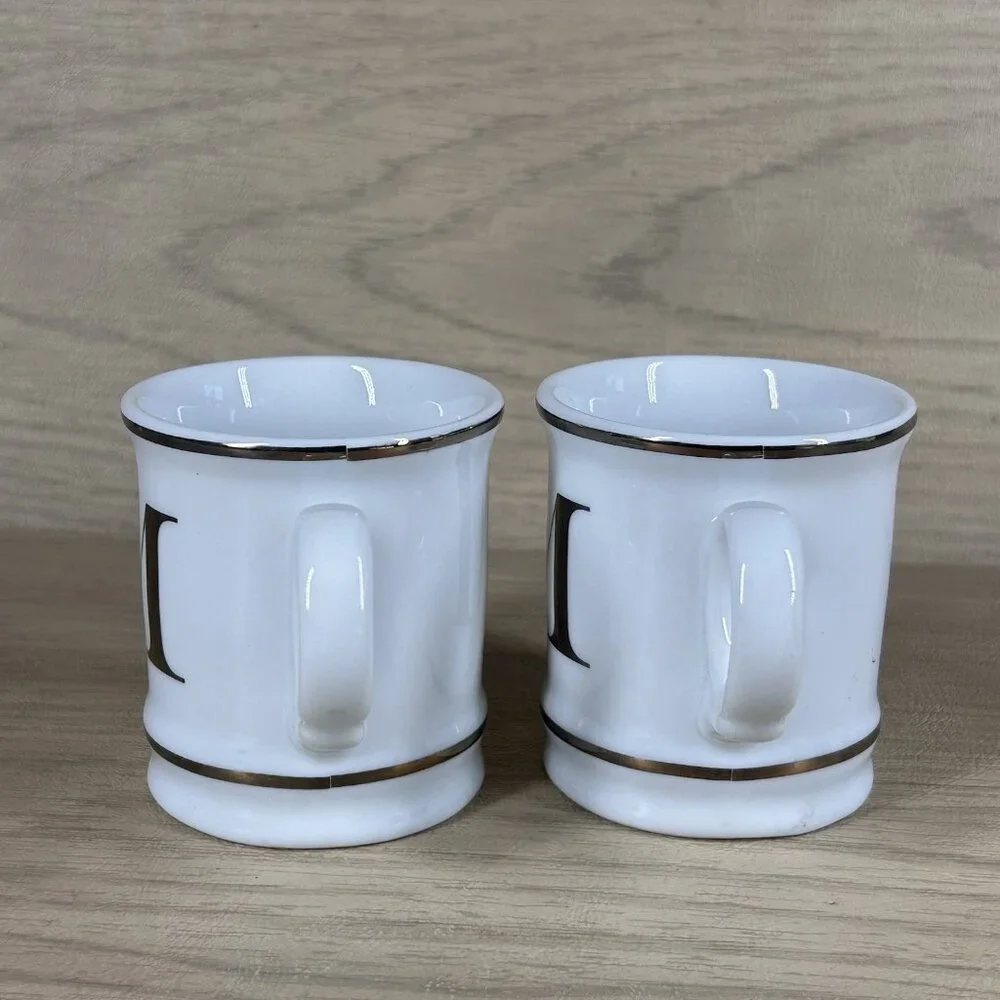 2 Williams Sonoma Gold Initial M Espresso Demitasse Coffee 3 oz Mug Cup Monogram
